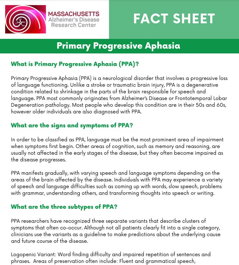Primary progressive aphasia fact sheet